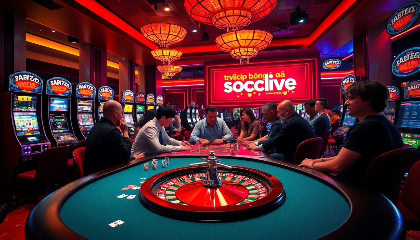 Experience thrilling gambling moments with trực tiếp bóng đá socolive integrated into a lively poker and roulette atmosphere.